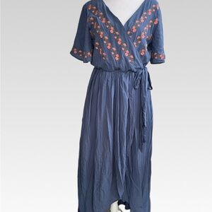 JODIFL | Dresses | Jodifl Parklan Embroidered Wrap Maxi Boho Short Sleeve  Dress In Jade Siz